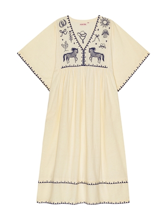 Habiba Polly Embroidery Dress 3/4 Sleeve Vanilla